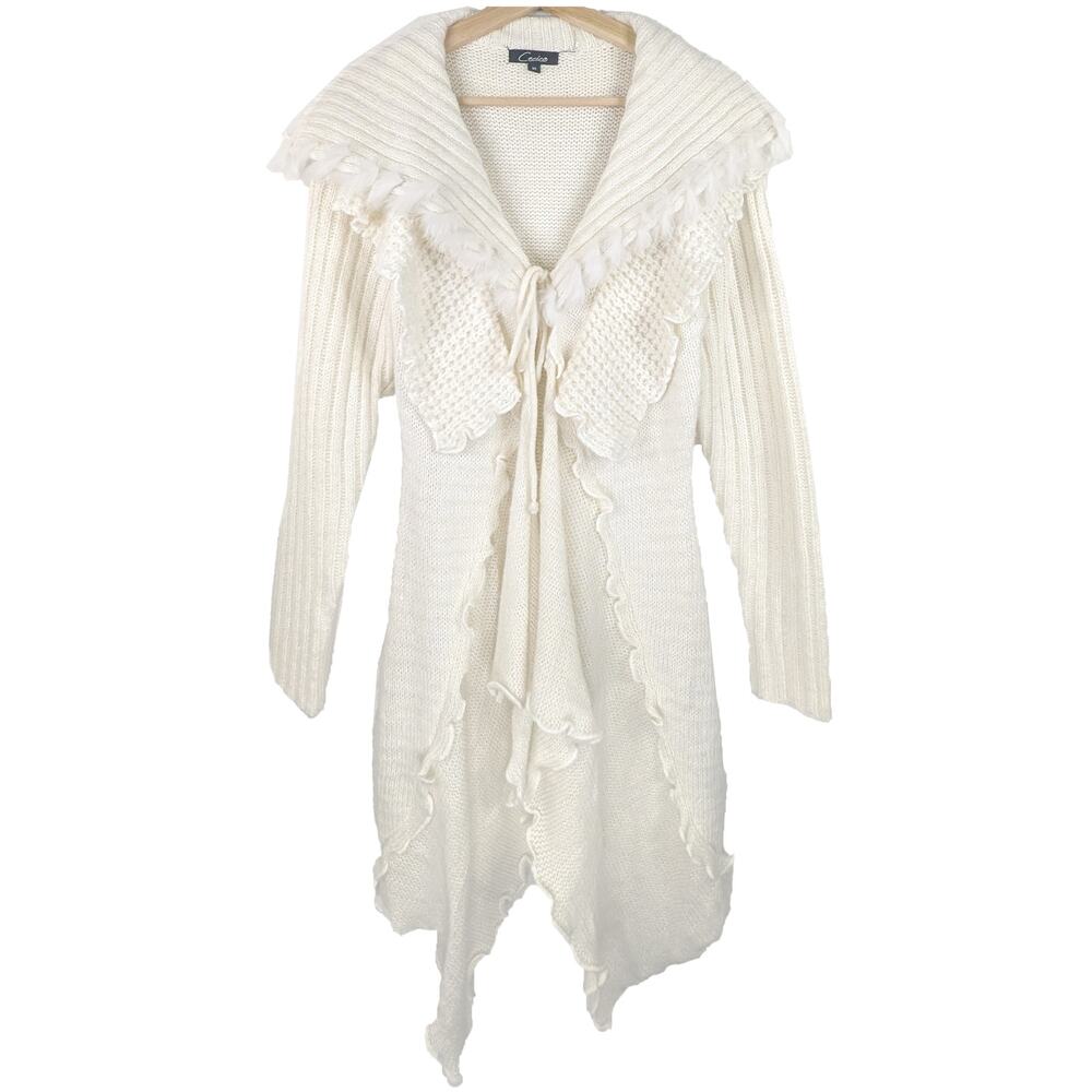 Cecico Long Cardigan Fur Knit Fairy Grunge Romantic Ruffle Festival Y2K Womens M